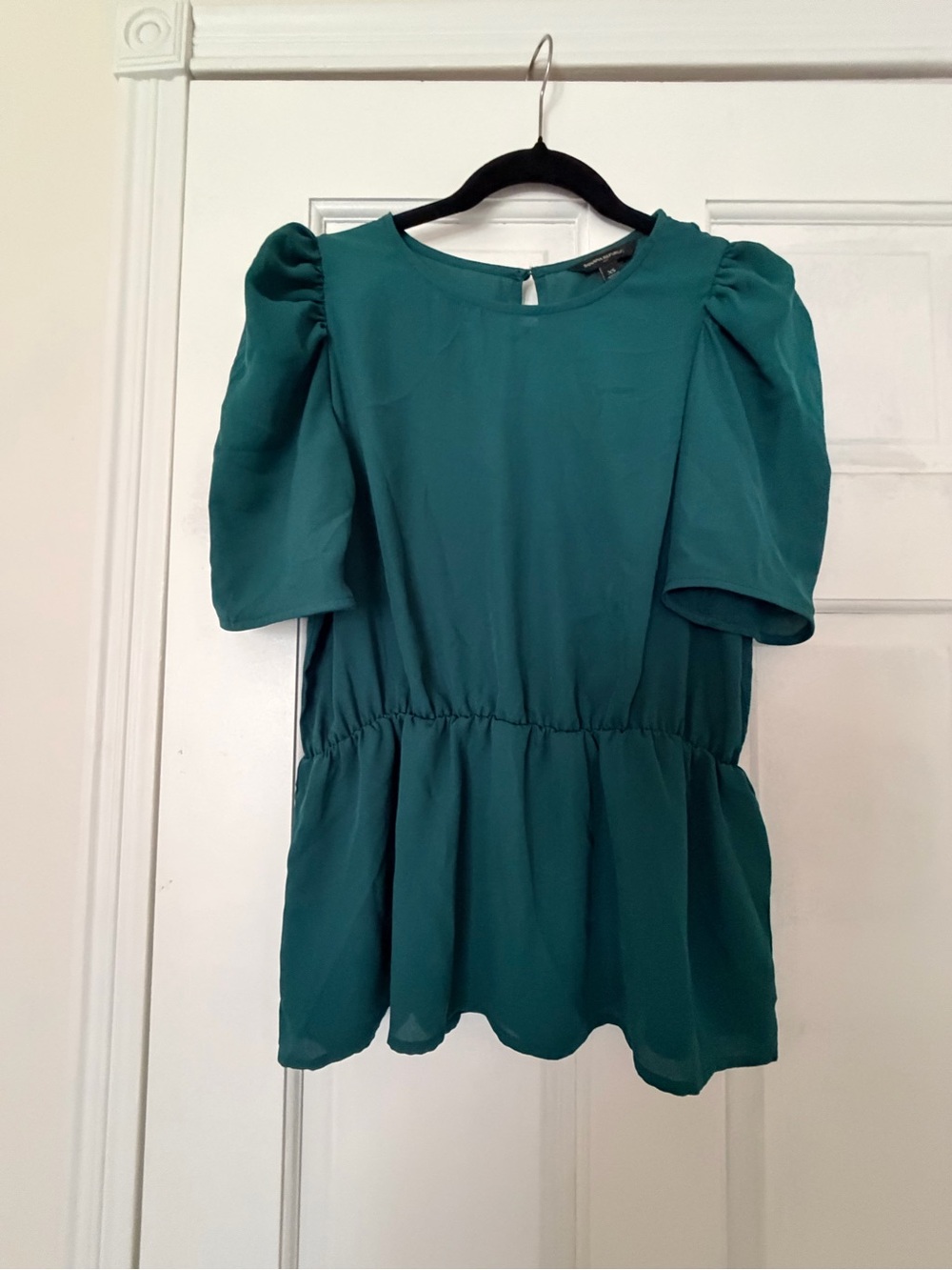 Banana Republic Teal Puff Sleeve Peplum Blouse